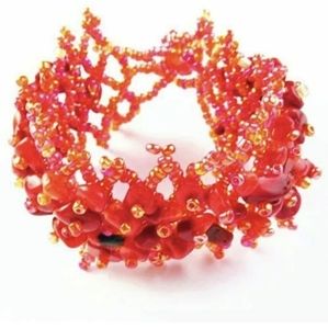New Coral Fossil Chips and Beaded Stretch Bracelet